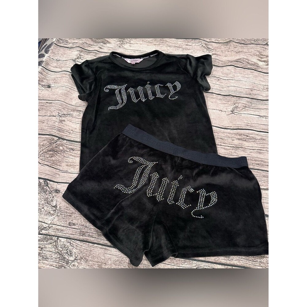 Y2K Style Juicy Couture Black Velour Rhinestone Logo Lounge / Casual Set Medium